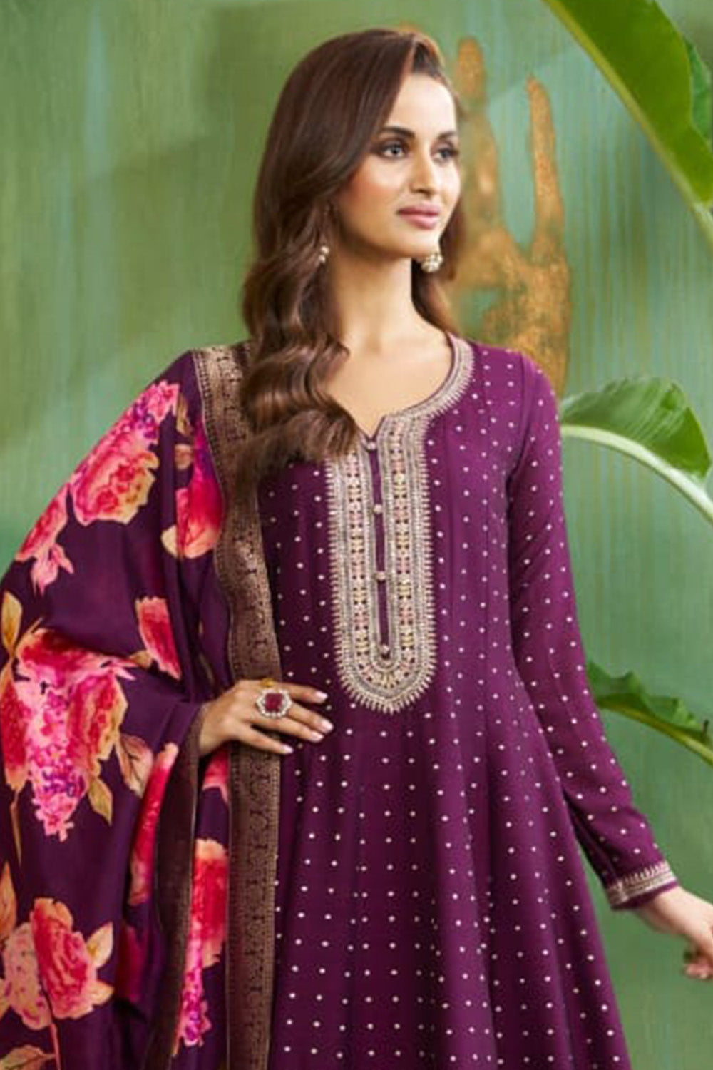 Purple Color Silk Embroidered Anarkali Kurti