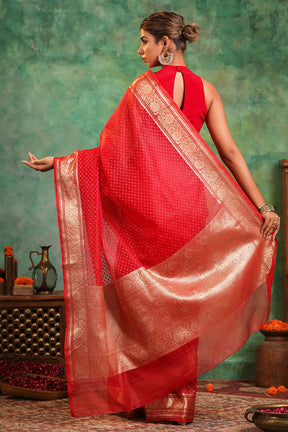 Red Color Woven Organza Silk Saree