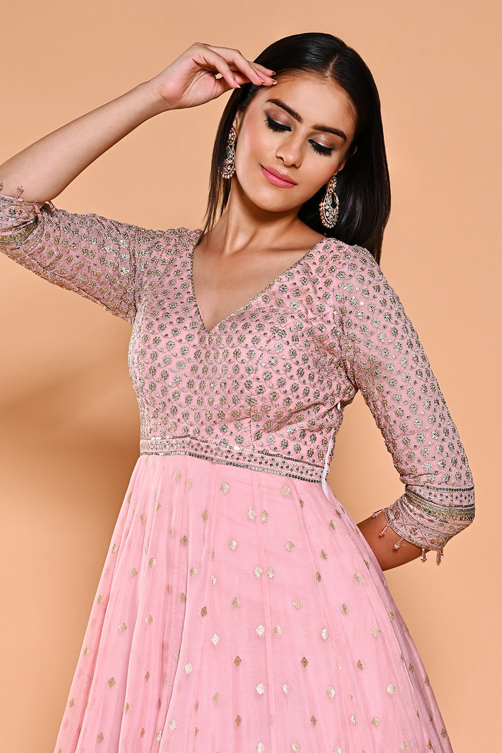 Pink Color Organza Georgette Embroidered Anarkali Suit