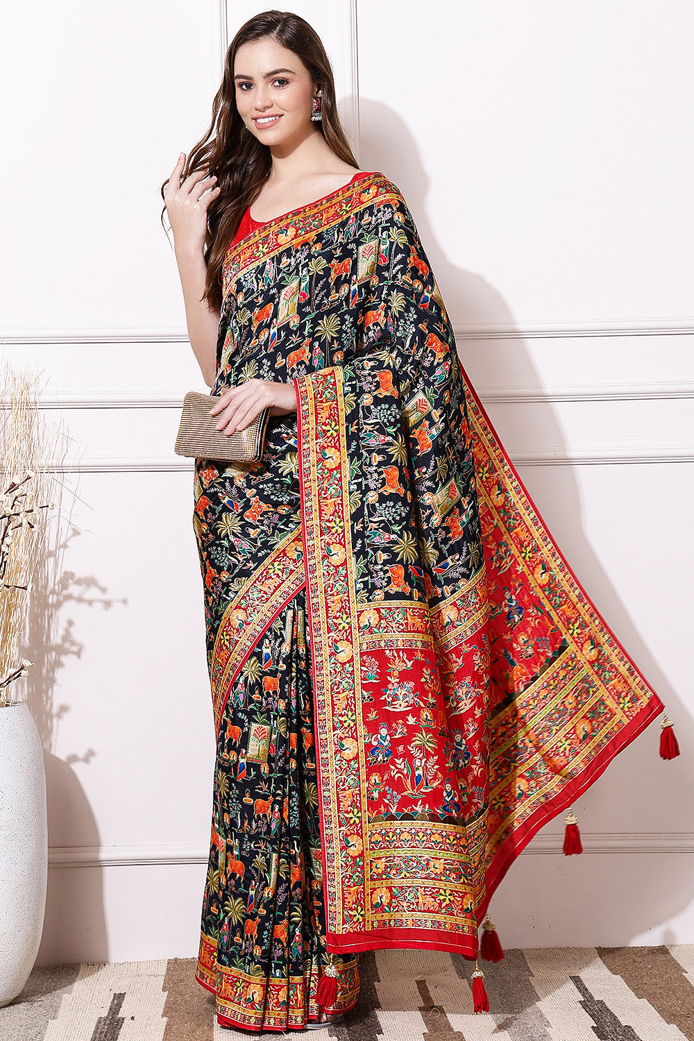 Black Color Silk Kalamkari Handloom Saree