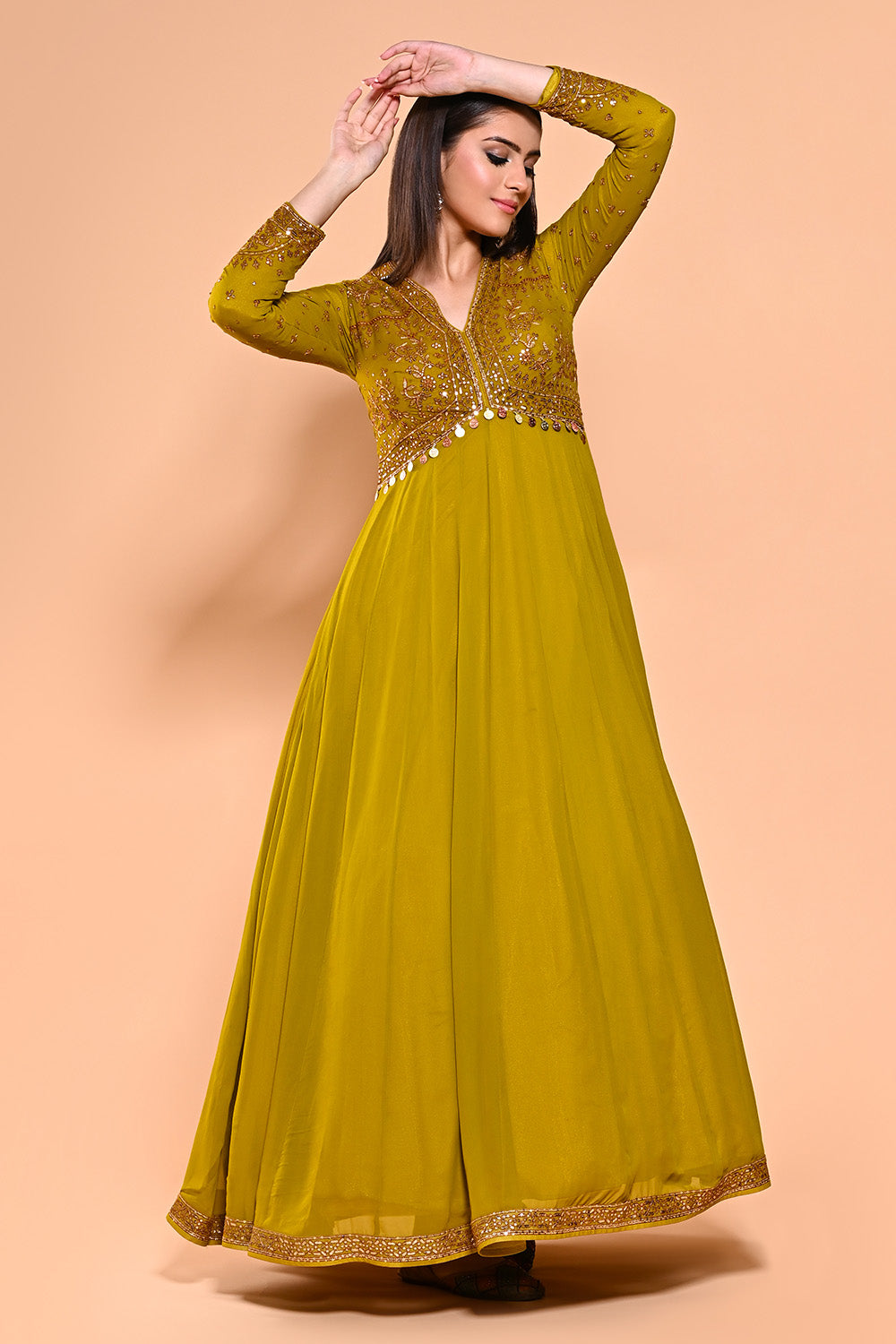 Olive Green Color Georgette Alia-Cut Anarkali Suit