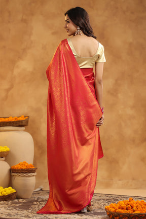 Deep Carmine Pink Color Silk Zari Woven Saree