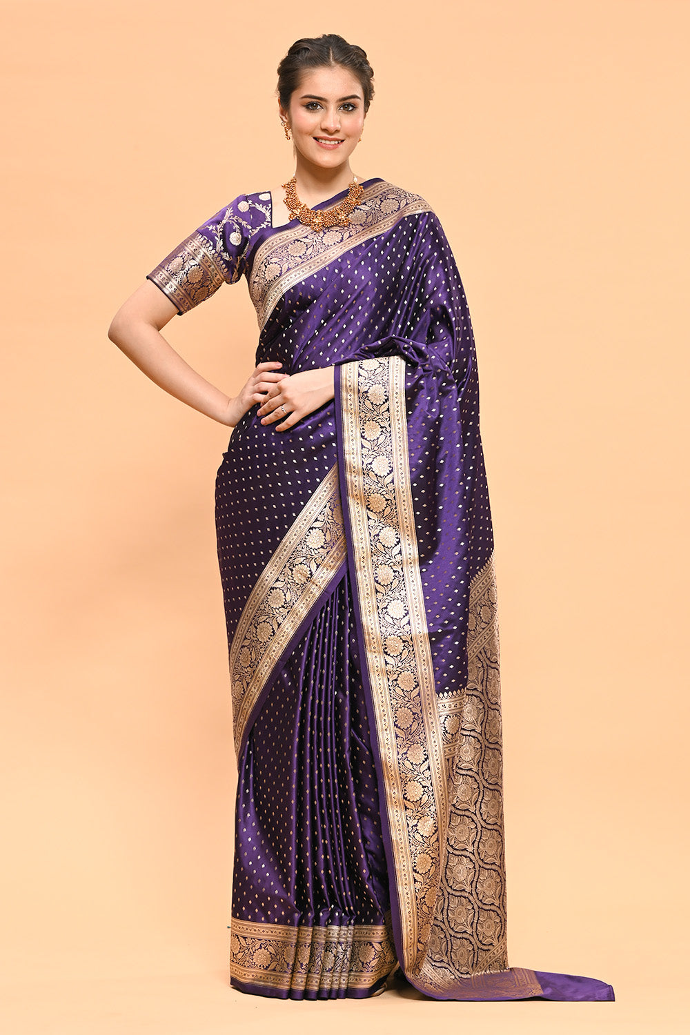 Dark Violet Color Zari Woven Banarasi Silk Woven