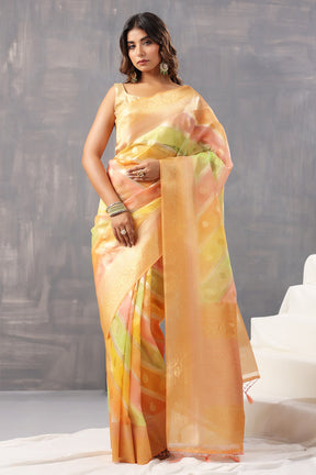 Orange Color Color Organza Golden Zari Woven Saree