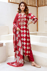 Red & Beige Color Checks Printed Suit