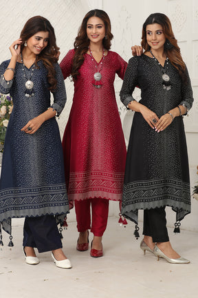 Black Color Chanderi Soft Cotton Printed Long Kurta Set