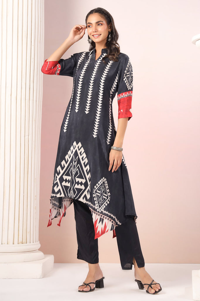 Black Color Printed Muslin Kurta Set