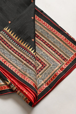 Black Color Tussar Silk Resham Embroidered Saree