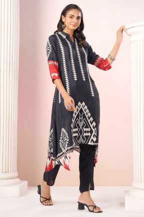 Black Color Printed Muslin Kurta Set