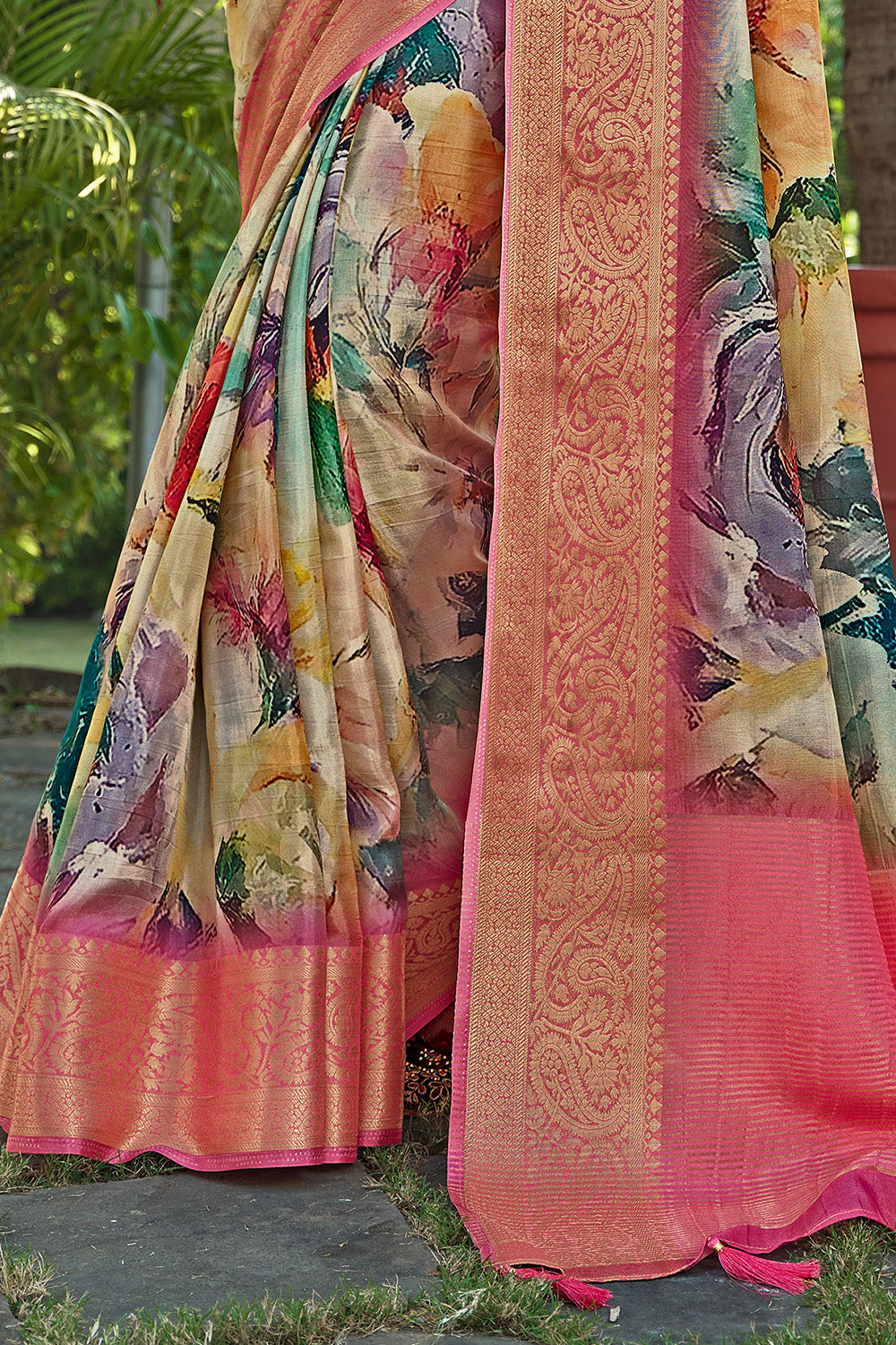 Burnt Pink Color Modal Silk Printed & Woven Saree