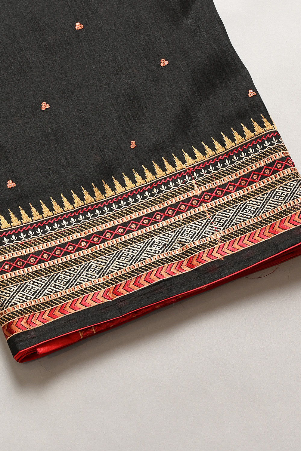 Black Color Tussar Silk Resham Embroidered Saree