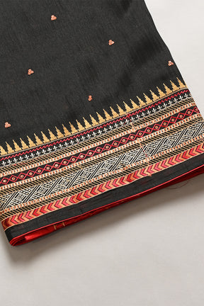 Black Color Tussar Silk Resham Embroidered Saree