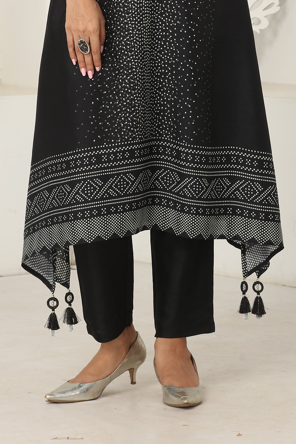 Black Color Chanderi Soft Cotton Printed Long Kurta Set