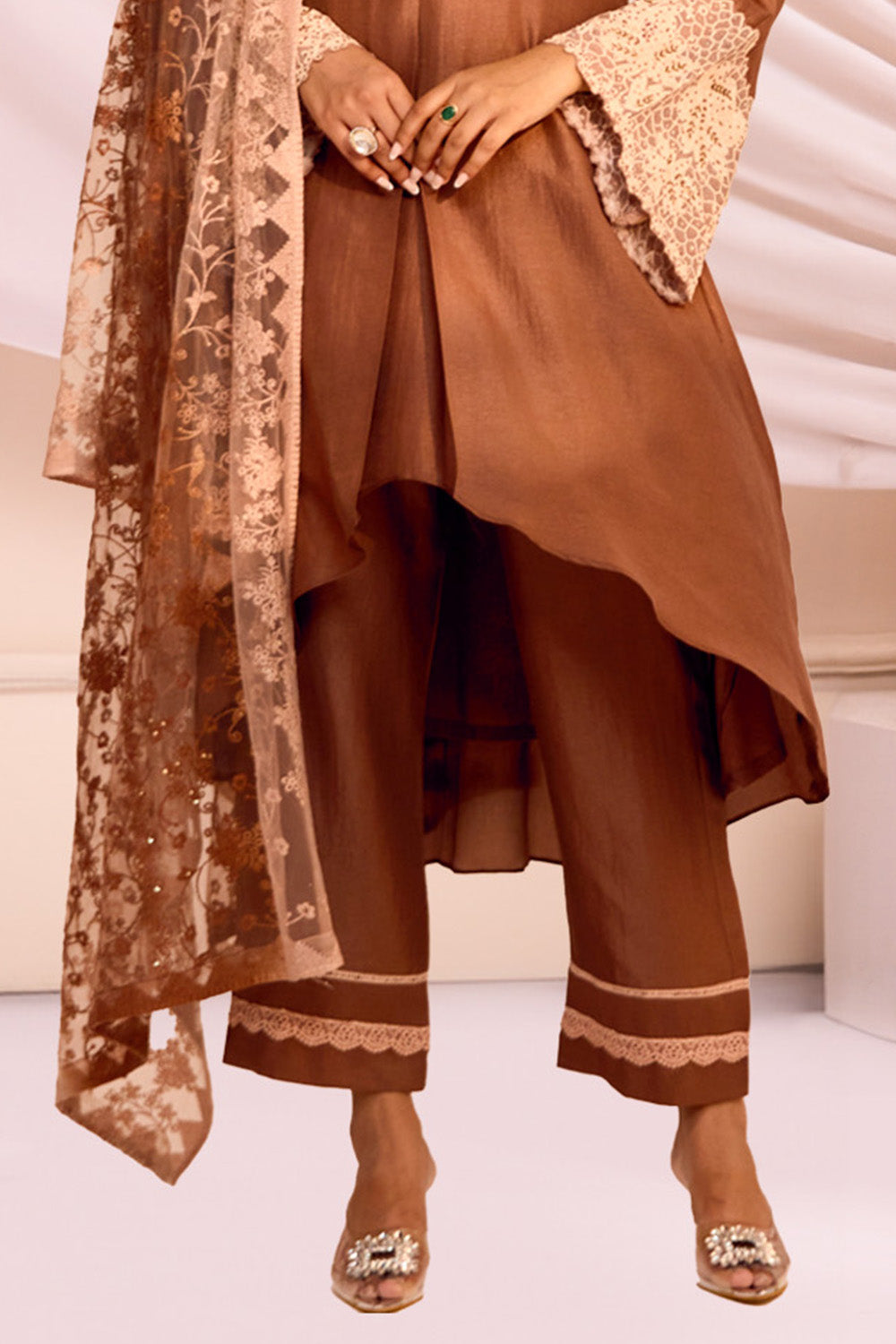 Brown Color Silk Straight Suit