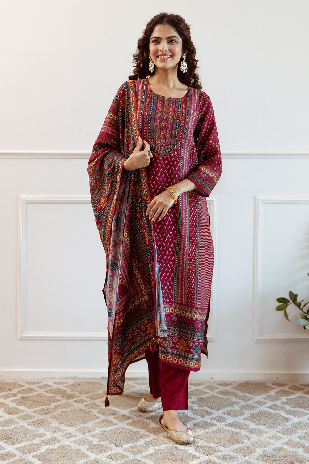 Maroon Colour Muslin Printed Suit