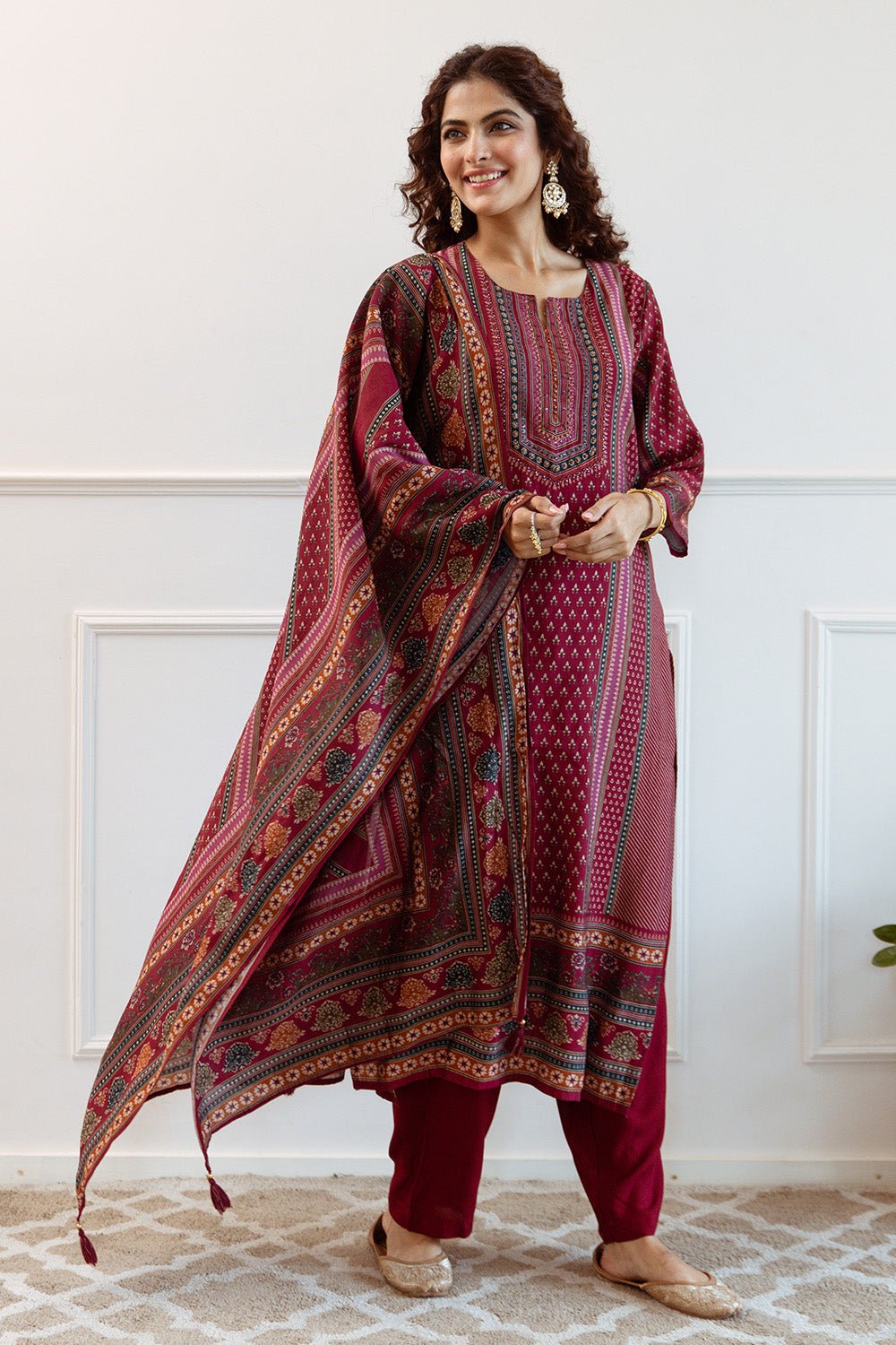 Maroon Colour Muslin Printed Suit