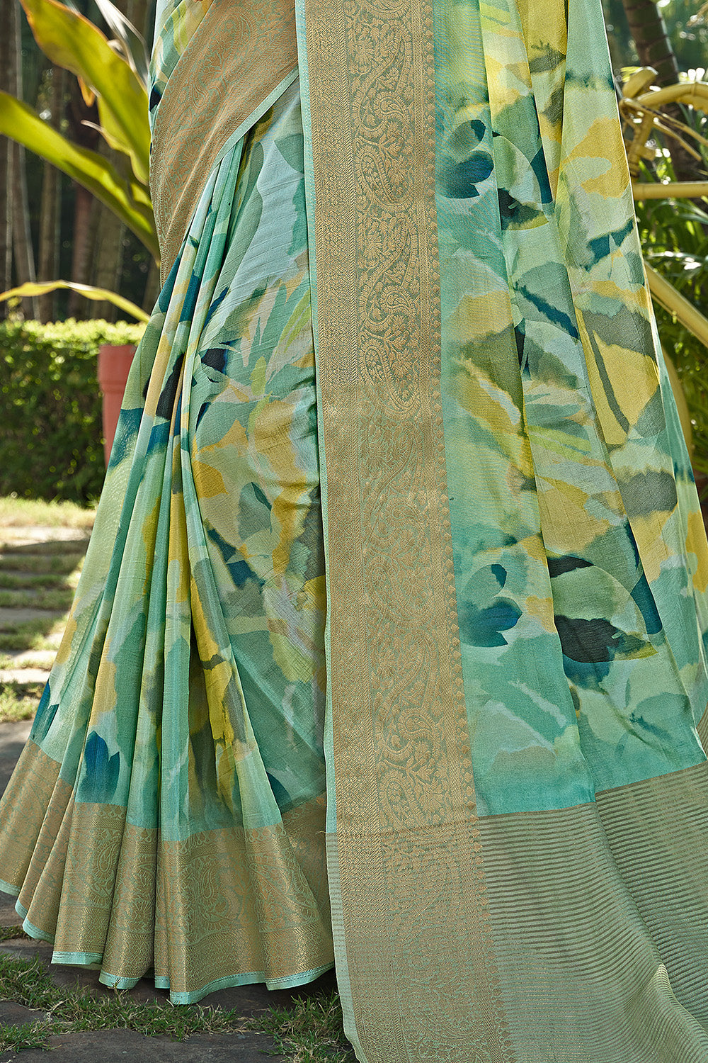 Sea Green Color Modal Silk Printed & Woven Saree