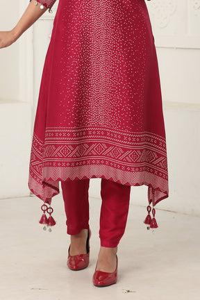 Wine Color Chanderi Soft Cotton Printed Long Kurta Set