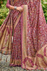 Wine Colour Floral Printed Pashmina Saree With Matching Shawl