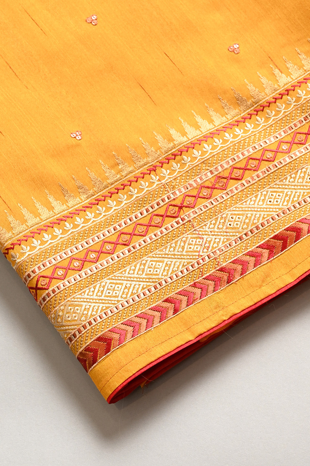 Mustard Color Tussar Silk Resham Embroidered Saree