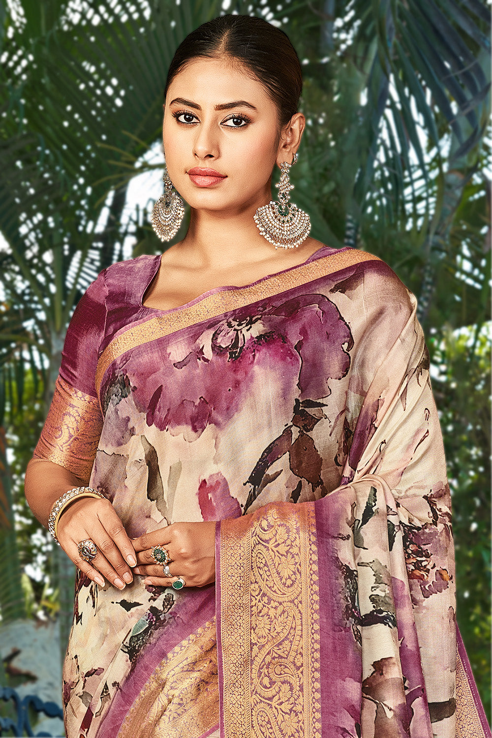 Mauve Color Modal Silk Printed & Woven Saree