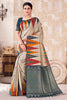 Grey Color Printed & Woven Silk Saree