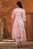 Cream & Pink Color Floral Printed Cotton Anarkali Suit