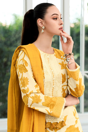 Mustard Color Floral Printed Cotton Unstitched Suit Fabric