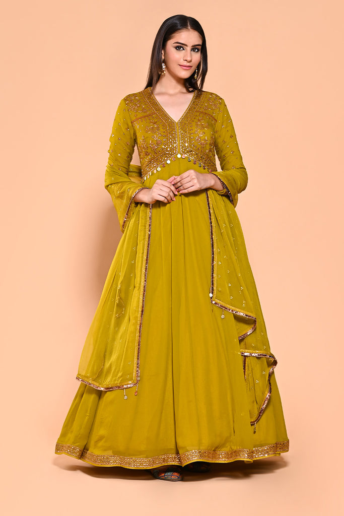 Olive green anarkali dress hotsell