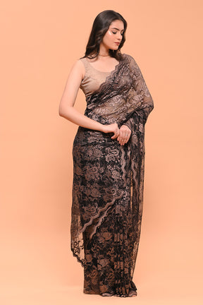 Black & Golden Net Emboridered And Swarovski worked Saree