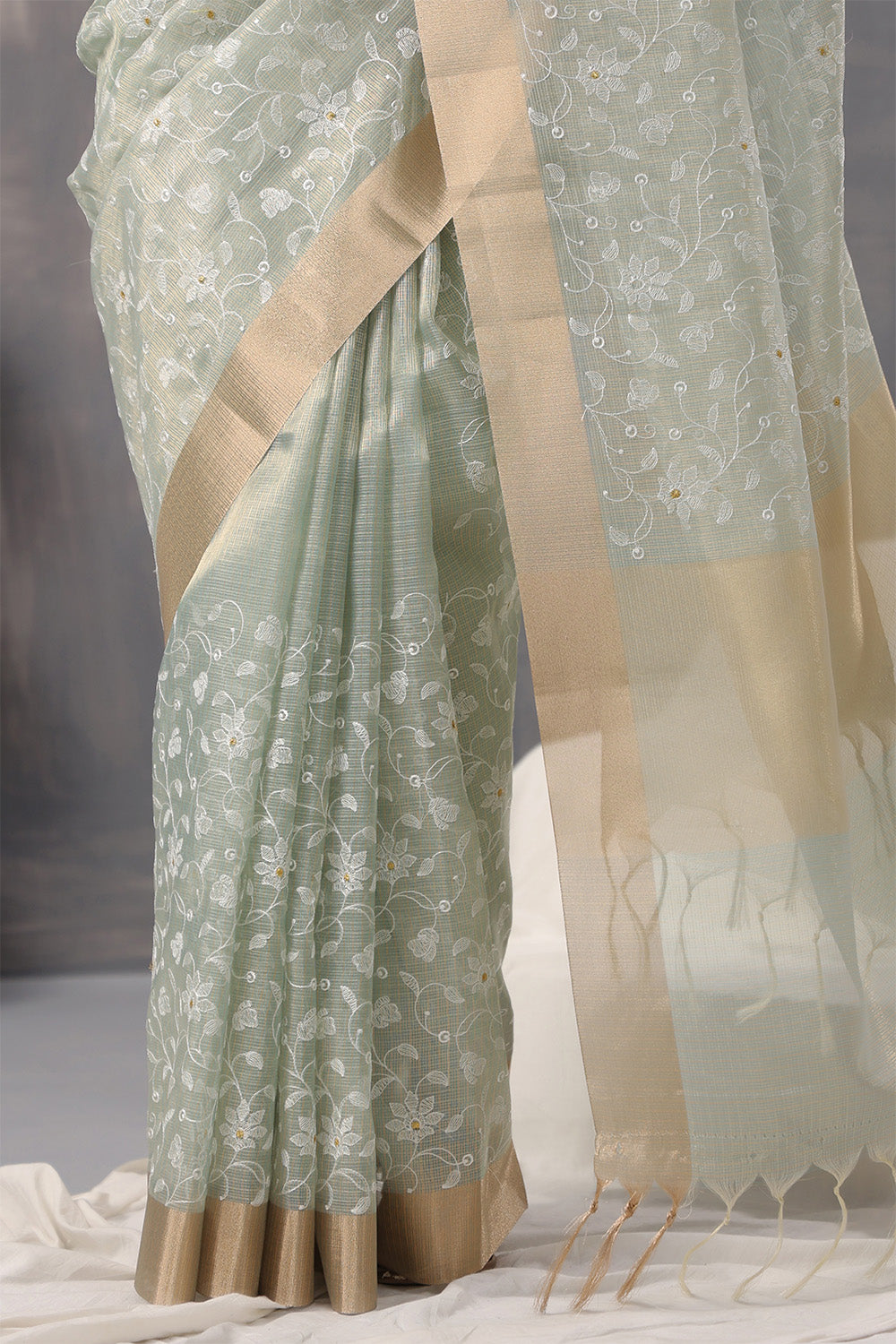 Mint Green Color Kota Silk Resham Embroidered Saree