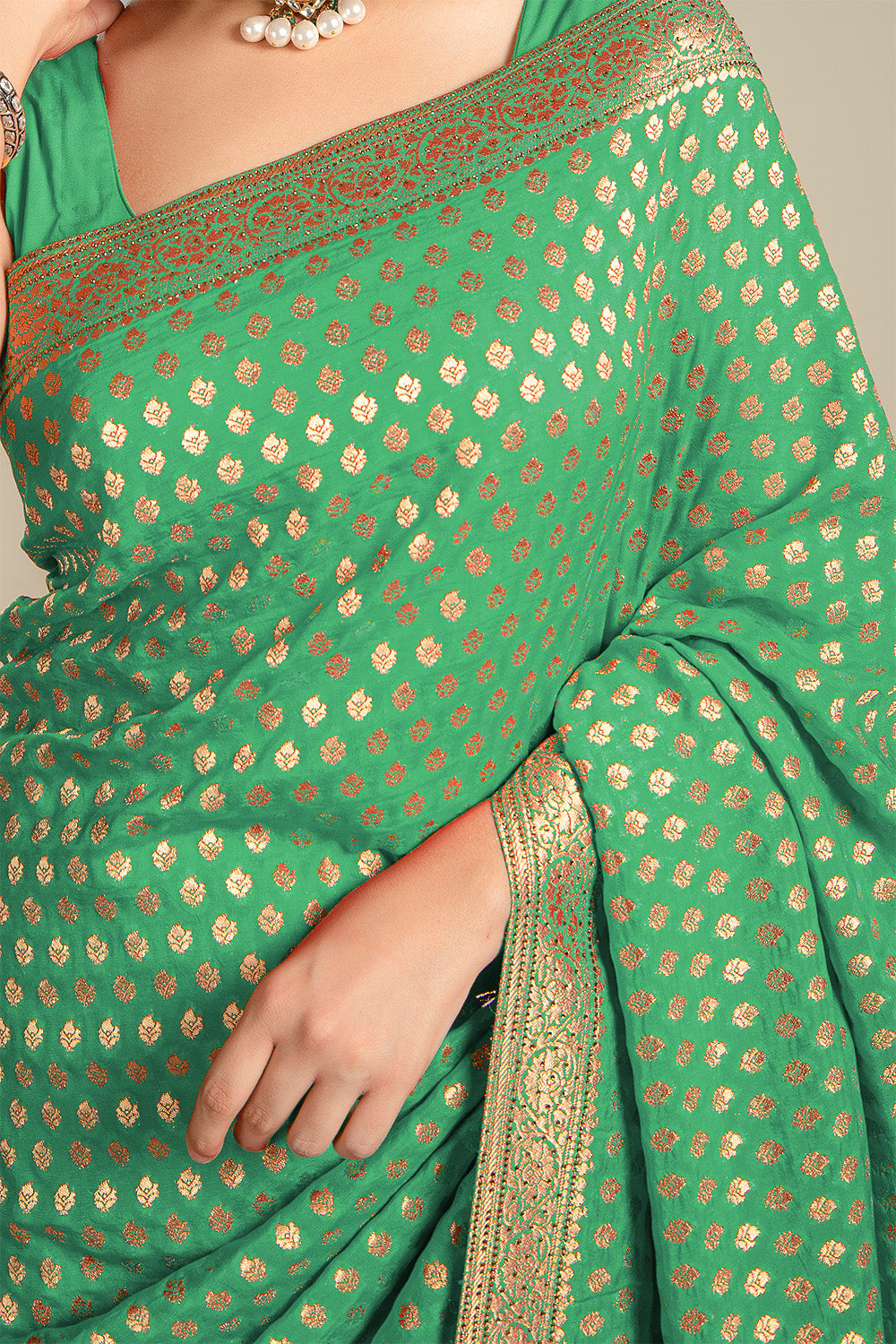 Jade Green Color Khaddi Georgette Saree