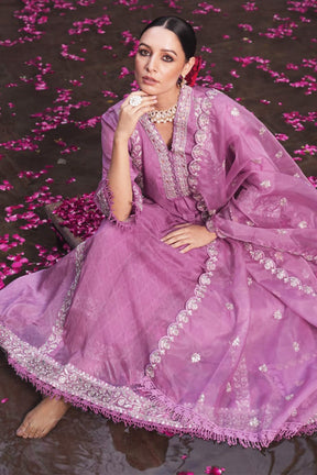 Mauve Color Chanderi Embroidered Anarkali Suit