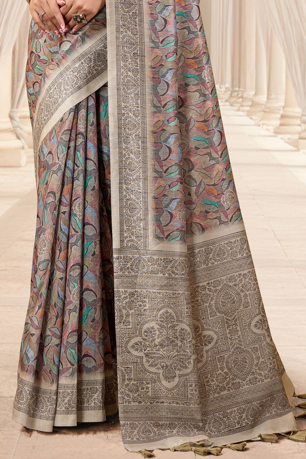 Beige & Mauve Color Cotton Silk Printed Saree