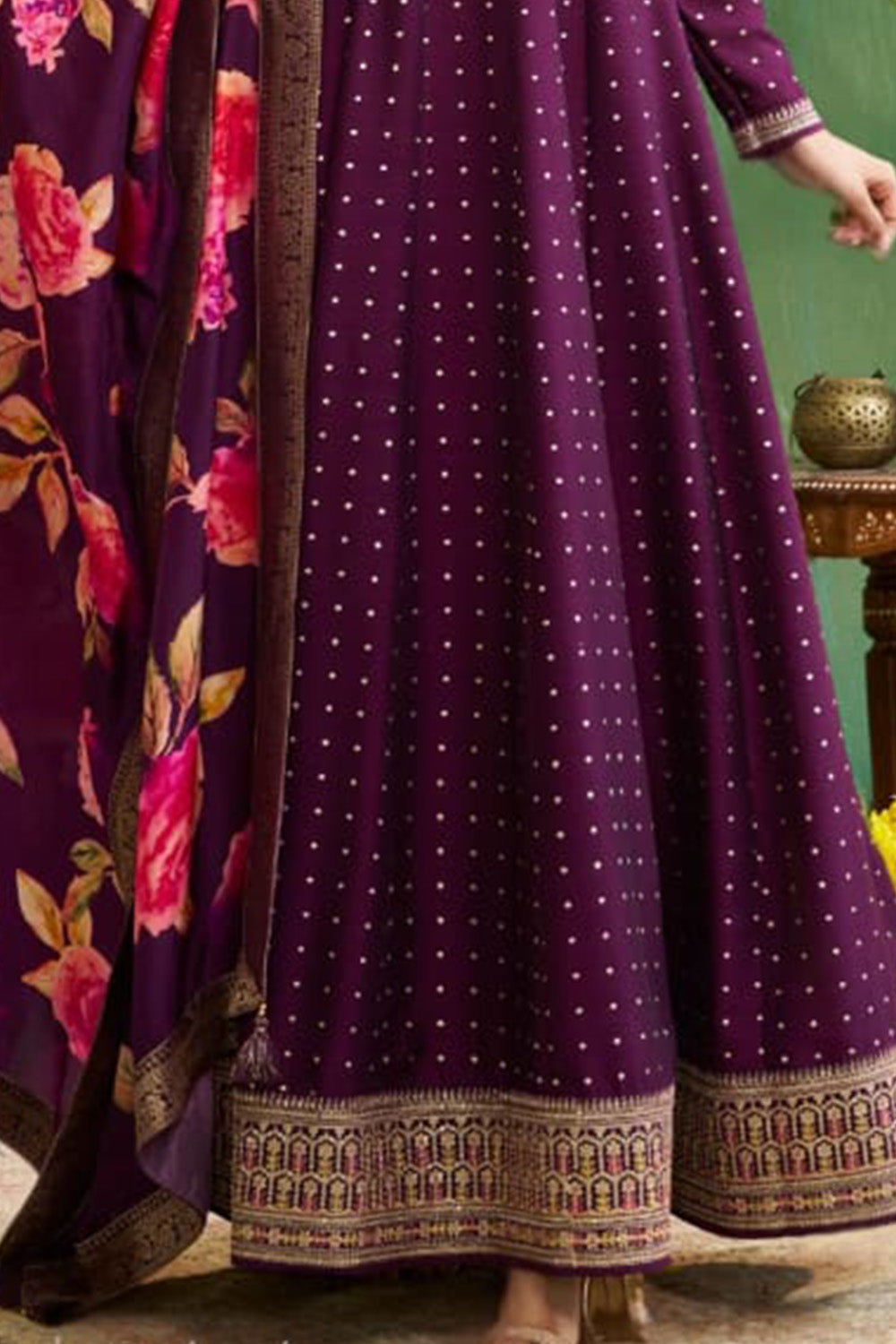 Purple Color Silk Embroidered Anarkali Kurti