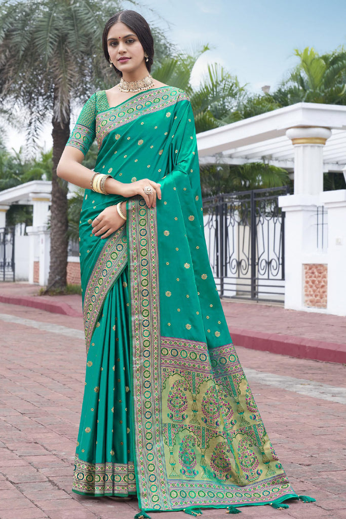 Persian Green Color Pathani Work Silk Saree