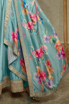 Powder Blue Silk Embroidered Anarkali Suit