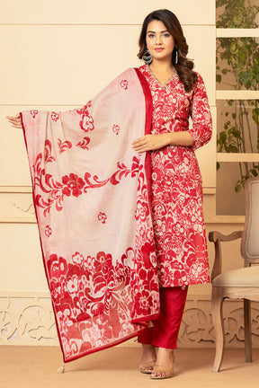 Maroon Colour Printed Muslin Straight Suit