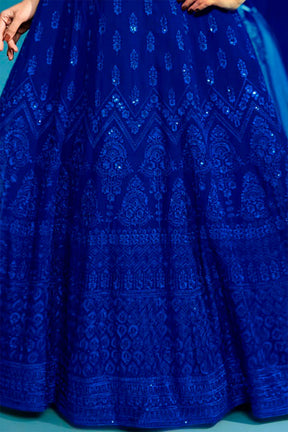 Royal Blue Color Georgette Embroidered Lehenga