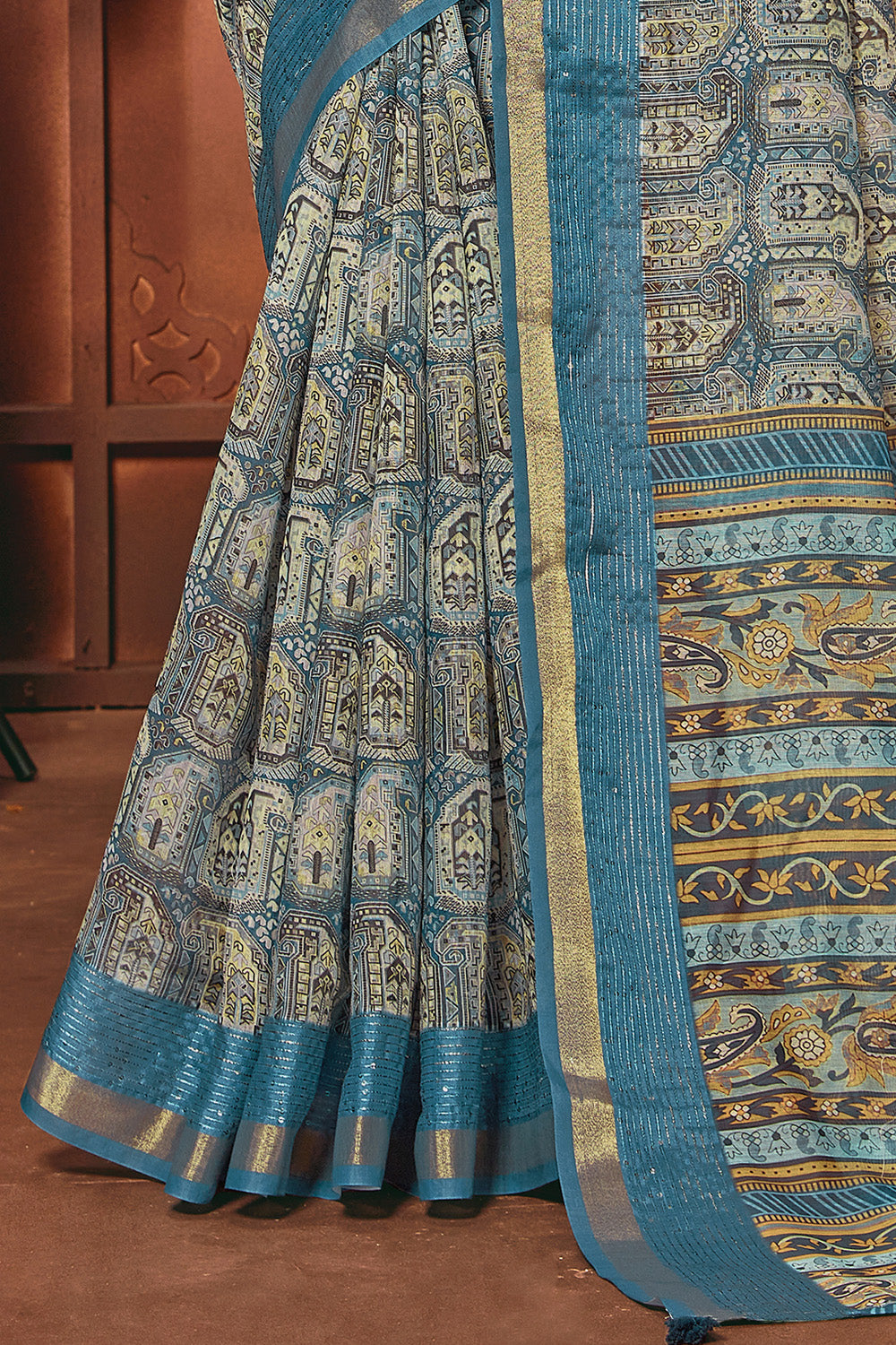 Blue Color Digital Printed Cotton Saree