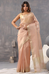 Dusty Peach Color Kota Silk Mirror Embroidered Saree