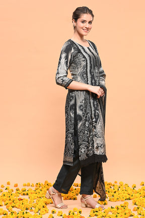 Black Color Muslin Printed Suit