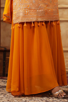 Mustard Color Silk Embroidered Straight Suit