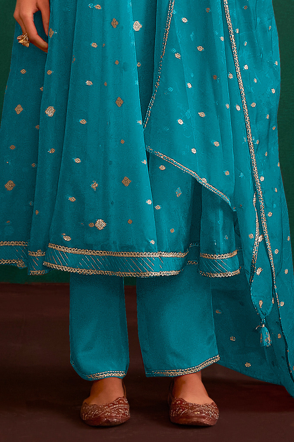 Teal Color Organza Embroidered Anarkali Suit