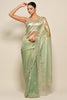 Mint Green Color Mantellic Tissue Embroidered Saree