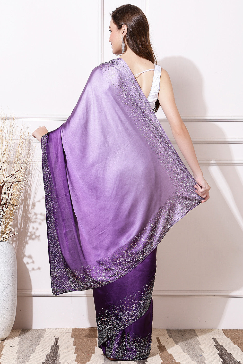 Purple & Mauve Ombre Satin Swarovski Work Saree