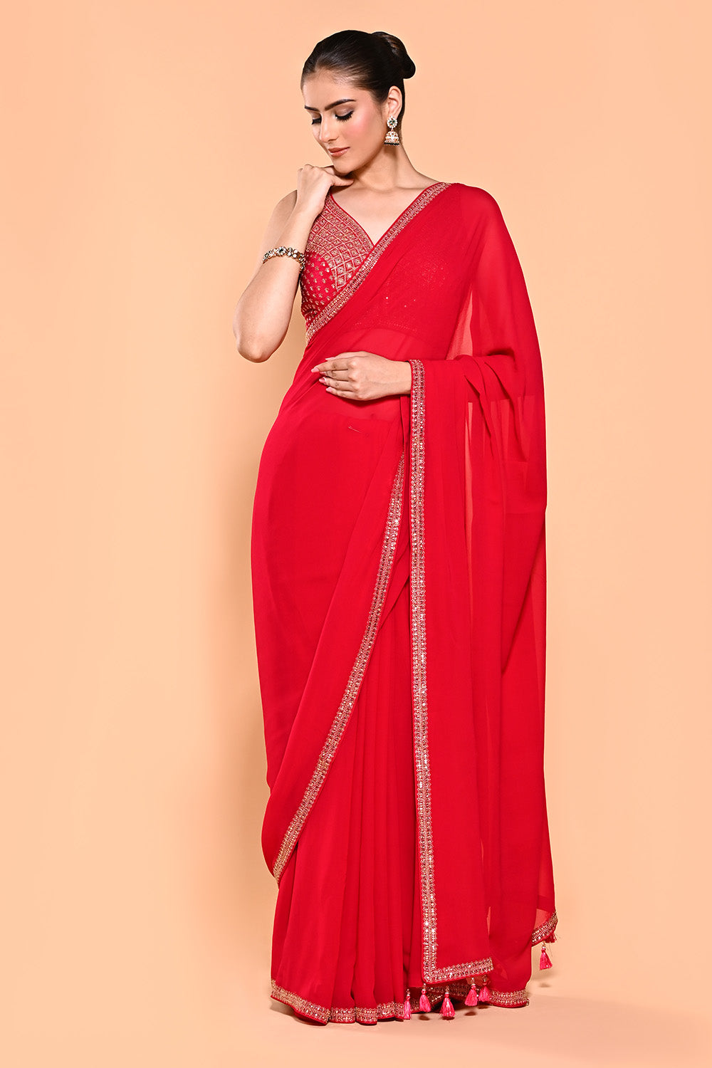 Fuchsia Pink Color Georgette Saree With Readymade Blouse