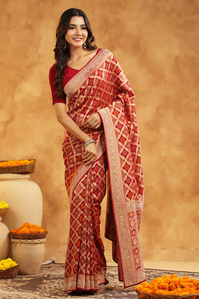 Maroon Color Khhadi Georgette Woven Saree