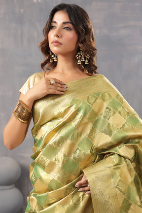 Golden & Green Color Silk Woven Saree