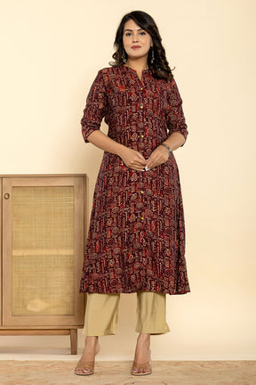 Maroon Color Printed Muslin Kurta